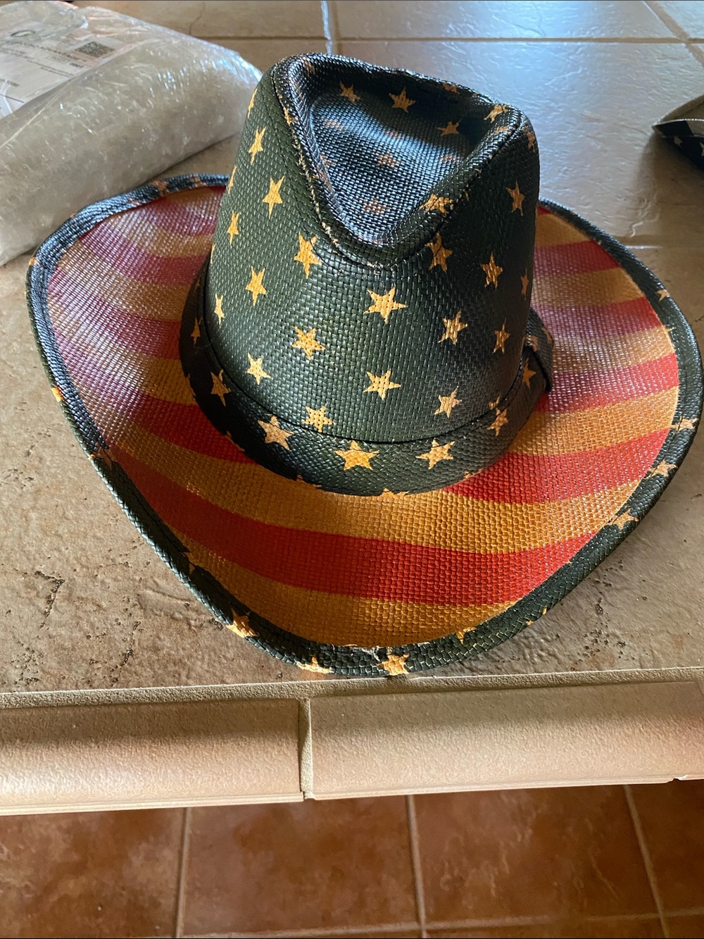 Men's Star & Stripes Cowboy Hat - Black with Red and Yellow Accent